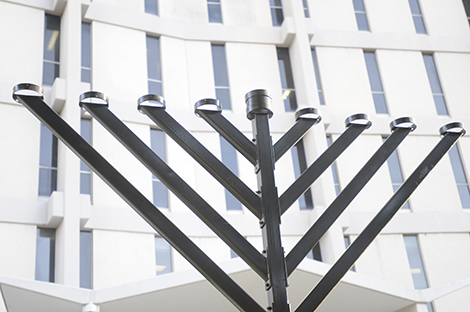 A Menorah in front of Baylor's Jewish Institute for Medical Research