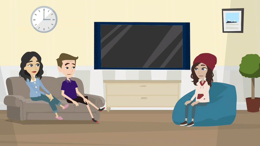 Teen Sally talking to her parents