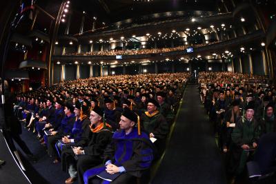 Photo of the class of 2023 seated during commencement.
