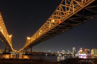 The Crescent City Connection bridges connect downtown New Orleans to the west bank of the Mississippi River.