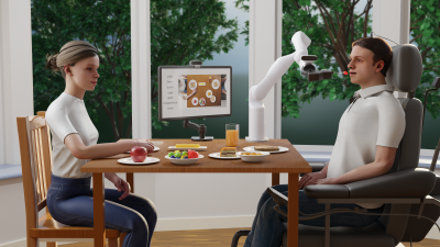 Artist rendition of a brain-computer interface technology, that links the brain with an external system such as a robotic arm used by those with neurological conditions that impare movement. 
