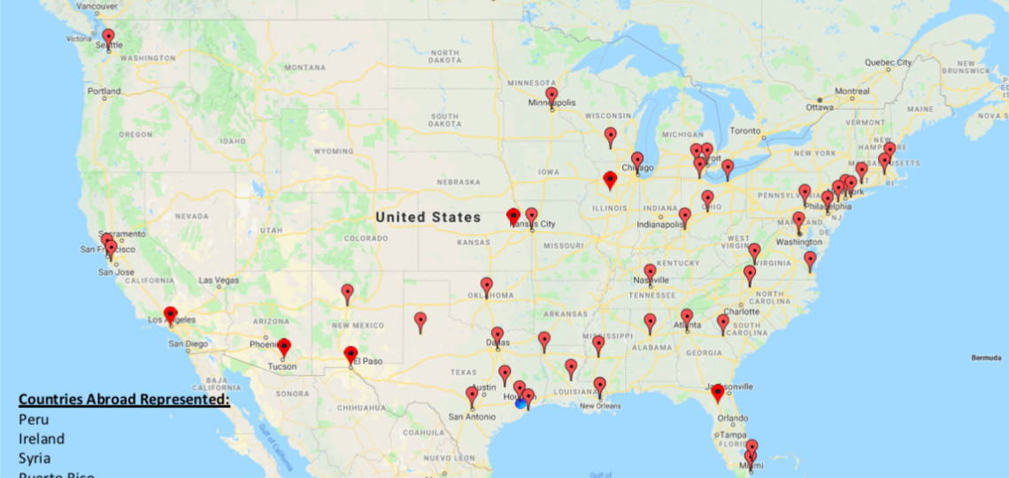 Map indicating where Internal Medicine residents went to medical school