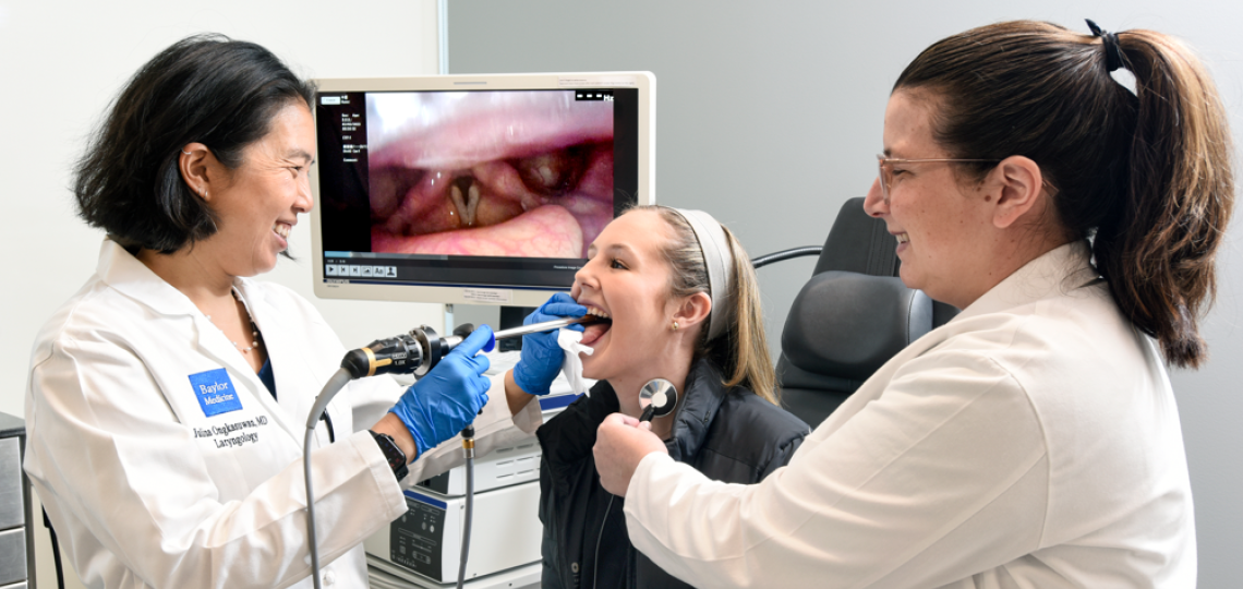 Vocal cord examination.