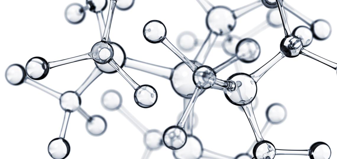 An illustration of bonded molecules in black and white