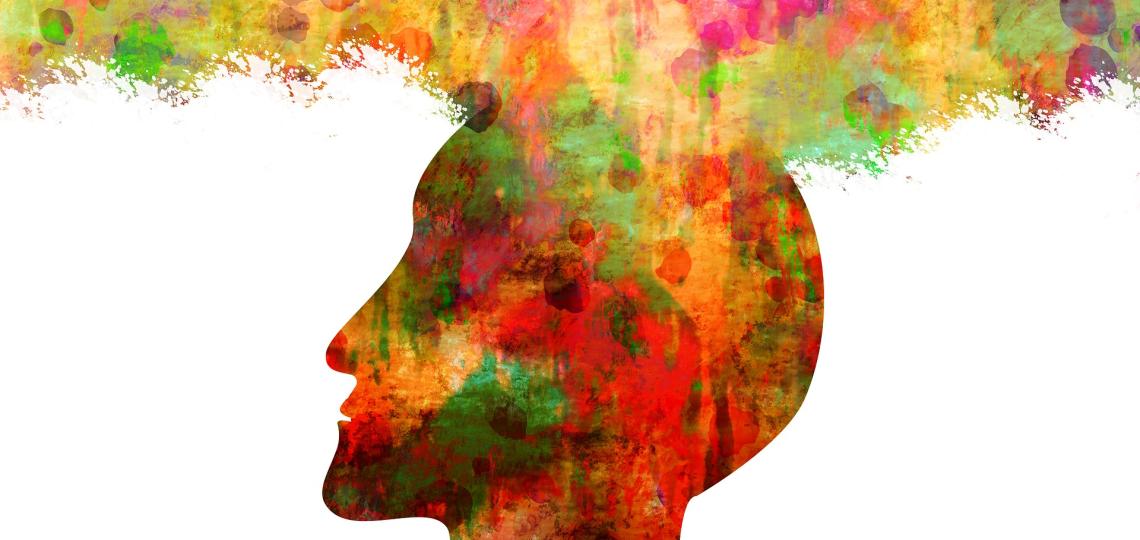 Silhouette of a head made up of different colors