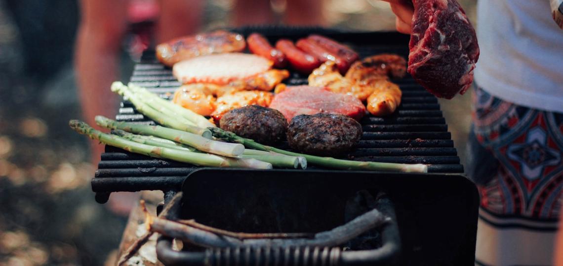 photo of a grill cover in meat and veggies