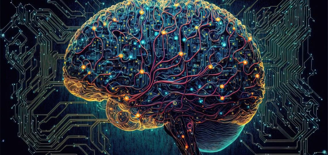 Illustration of a brain to look like it is made up of computer circuits
