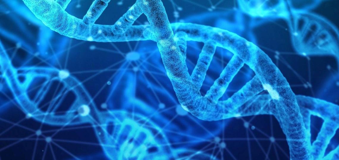 Fluorescent Blue DNA on dark background