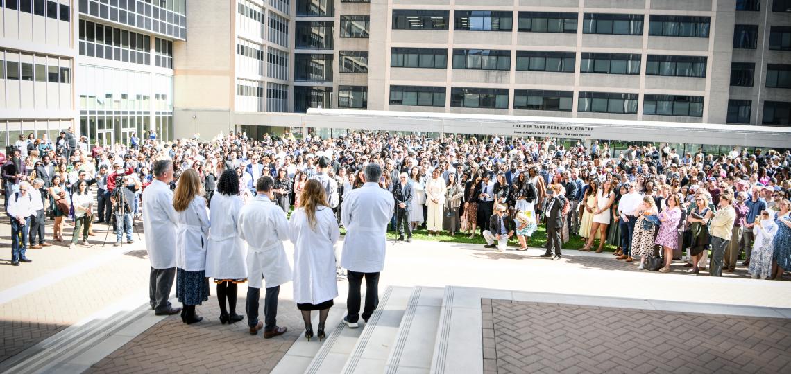 Crowd gathers in courtyard for Match Day