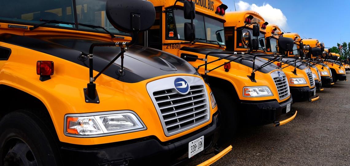 School buses lined up. 