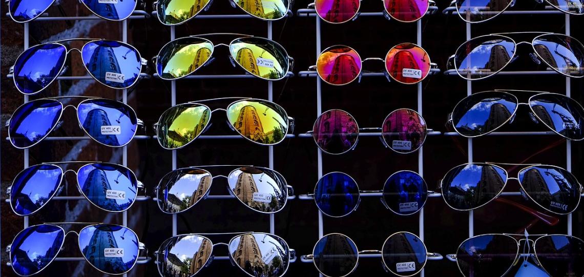 Photo of sunglasses on a display wall