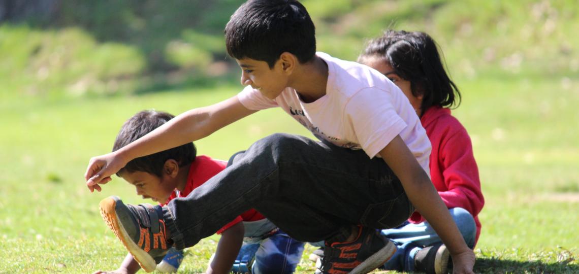 kids playing outside in the grass