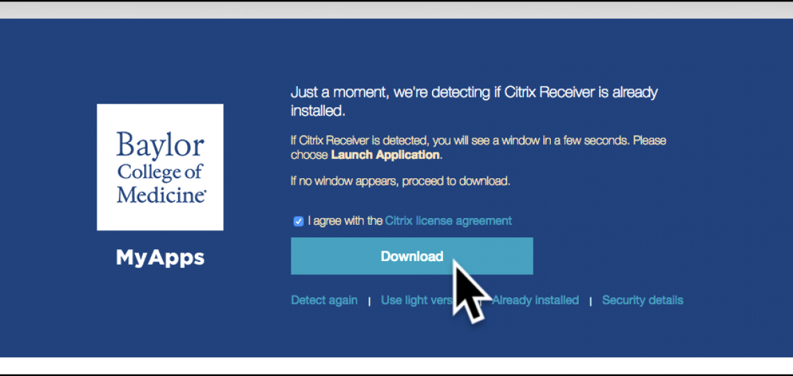 Check the Citrix license agreement checkbox, then the Download button.