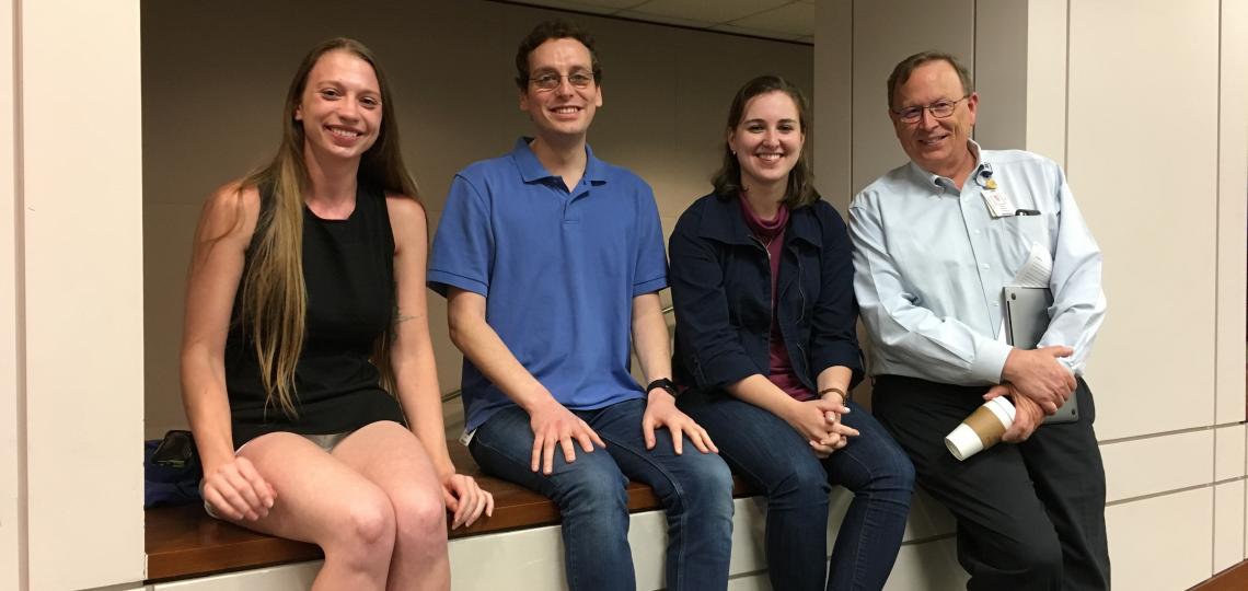 Students Brittany Stork, Peter Masschelin, Melanie Sweeney with program director Dr. David Nelson