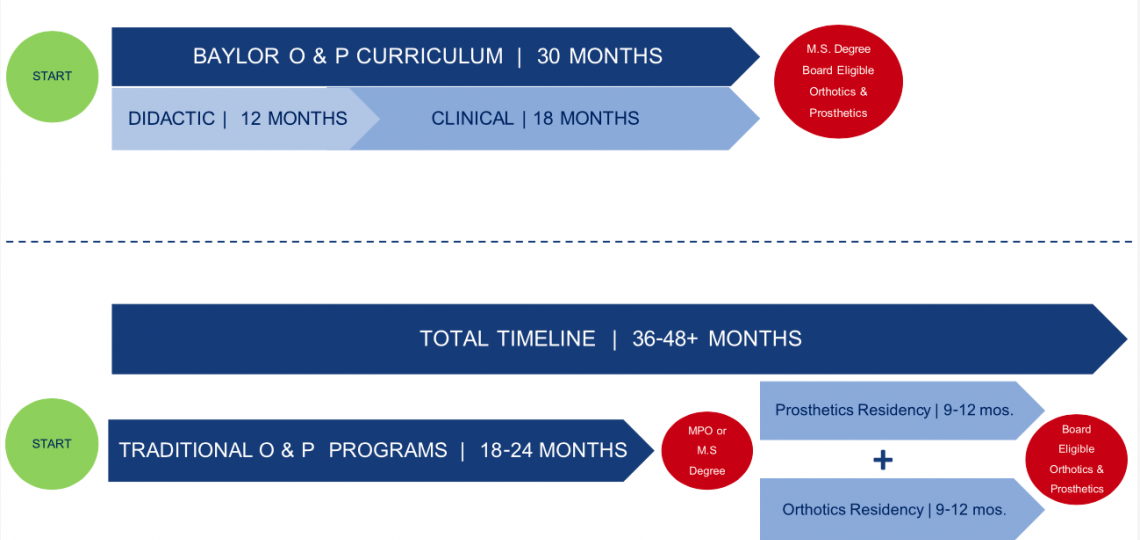 Our curriculum will prepare you to be board eligible for both orthotics and prosthetics in just 36 months.