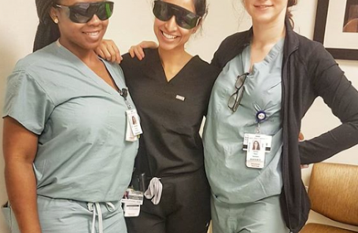 Dermatology residents in scrubs