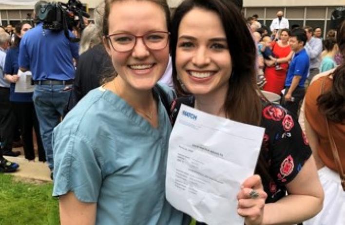 Baylor medical student on Match Day when she matched to Baylor Dermatology Residency Program