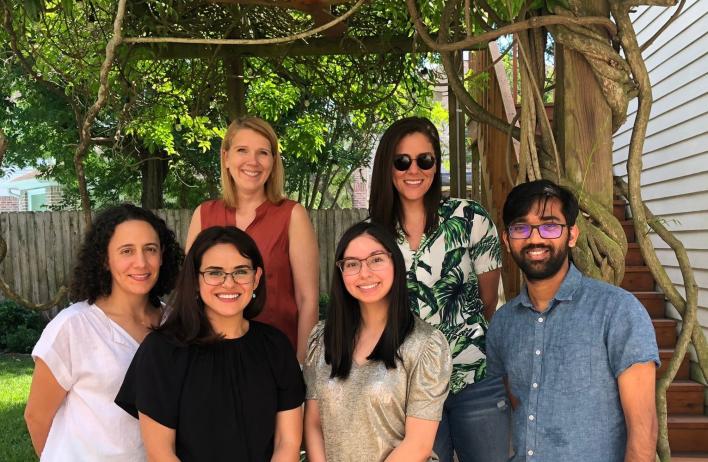 The team enjoying a delicious brunch in Dr. O'Connor's lovely backyard.