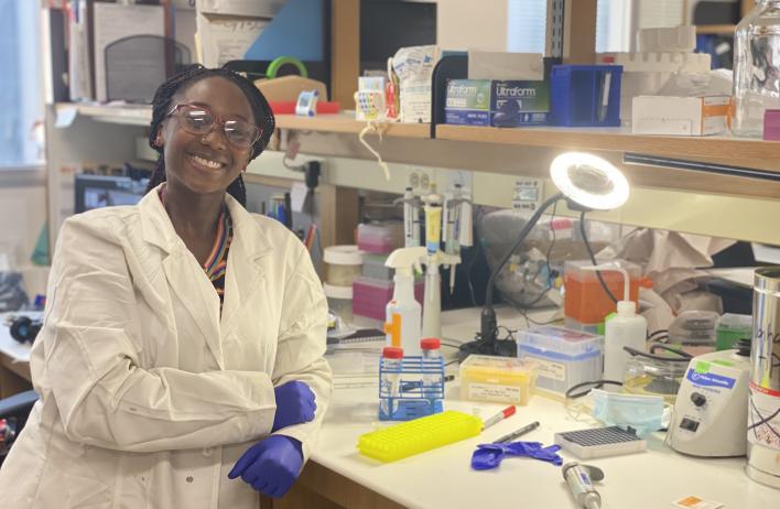 Lab member working in the recently completed lab facilities.
