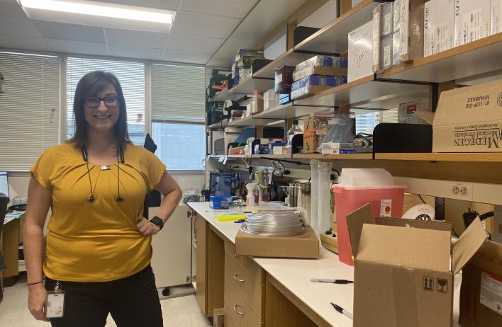 Lab member working in the recently completed lab facilities.