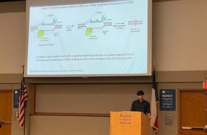 Undergraduate Abel Gurung presenting his work.
