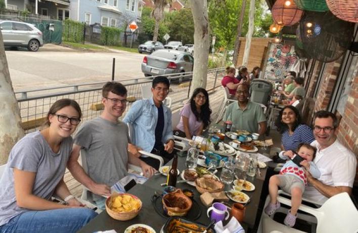 Mustoe lab members celebrating the NIH NIGMS R35 grant award. To celebrate, we had a Mexican feast at a lab favorite - Cuchara.