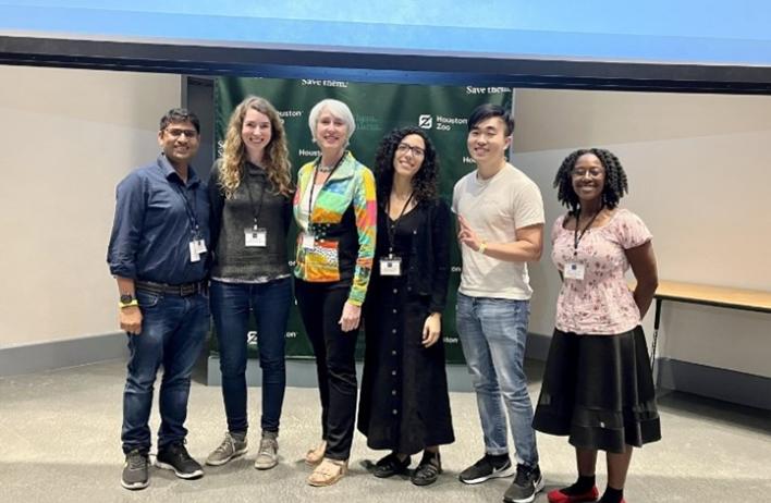 Winners of the Poster Discussions: Left to right, first place, Rahul Kumar Jangid, second place, Katerina Cermakova, with a three-way tie, Ailen Cervino, Zifan Zhao, and Maple Adkins-Threats,