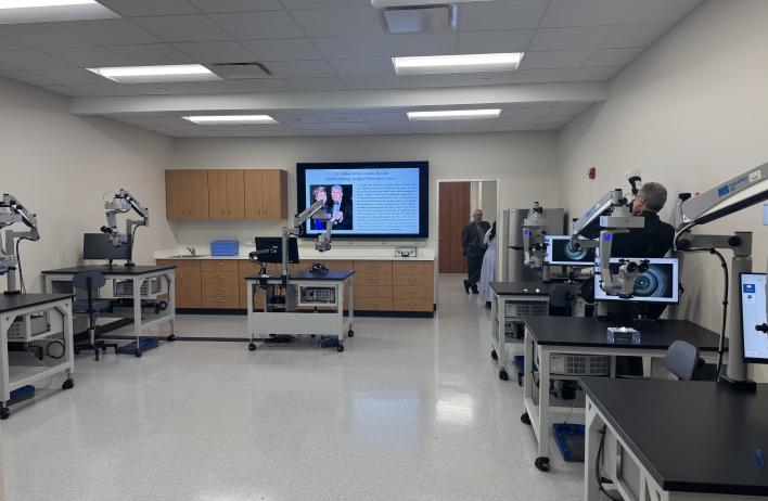 A clean lab with fresh equipment aligned across the walls.