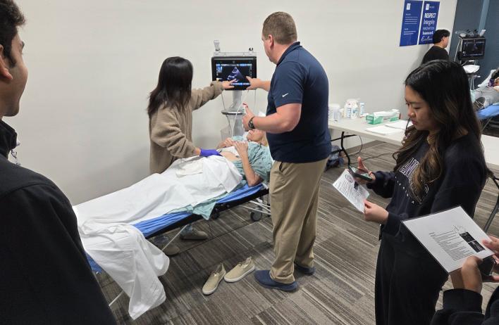 MS 1 students attend a POCUS workshop held at both campuses during CRR to scan the heart and lungs on physical exam standardized patients and our high-fidelity simulator.