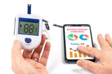 Checking the blood sugar with a smartphone.