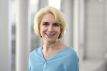 Blond scientist smiling