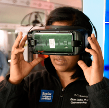 A person wearing a virtual reality headset