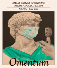 An illustrated statue wearing a face mask