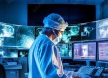 Doctor looking at a series of screens