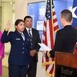 Amanda Delgado takes an oath during her Air Force military commissioning ceremony held at Baylor.