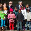 Dr. Paul Klotman talks with children as he tours the Baylor-Bristol-Myers Squibb Children's Clinical Center of Excellence in Maseru. Photo by Smiley N. Pool.