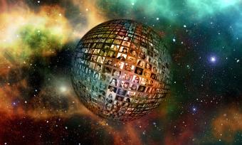 Image of portraits on a sphere in space