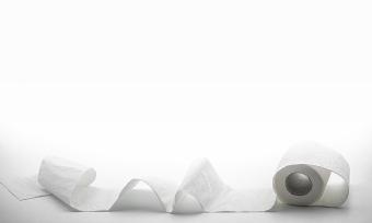 Photo of unraveling toilet paper on a white background