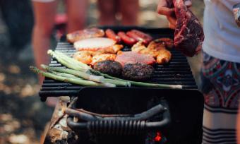 photo of a grill cover in meat and veggies