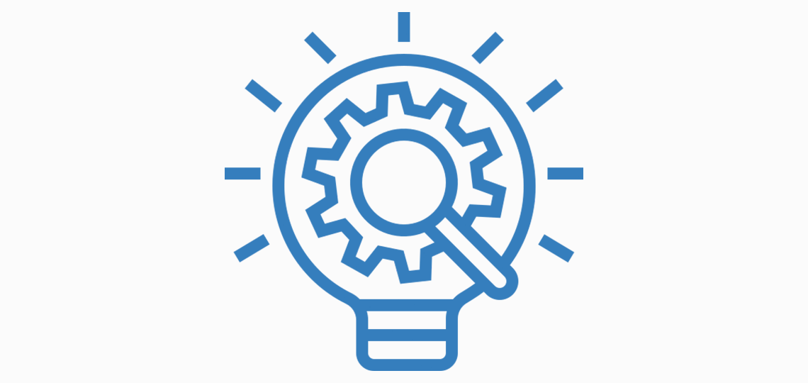 Illustration of a light bulb with a gear inside.
