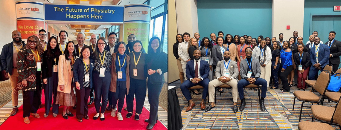 Two group pictures, each showing a large group of people posed together during a conference.