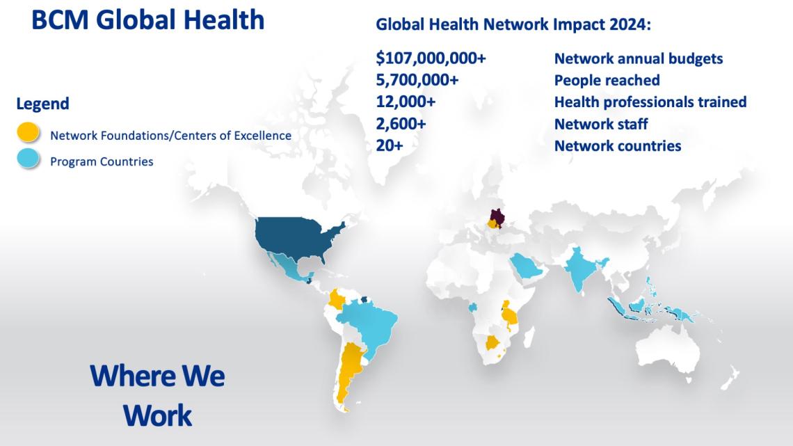 graphic of map location Baylor Global Health provides services and a few stats on their success