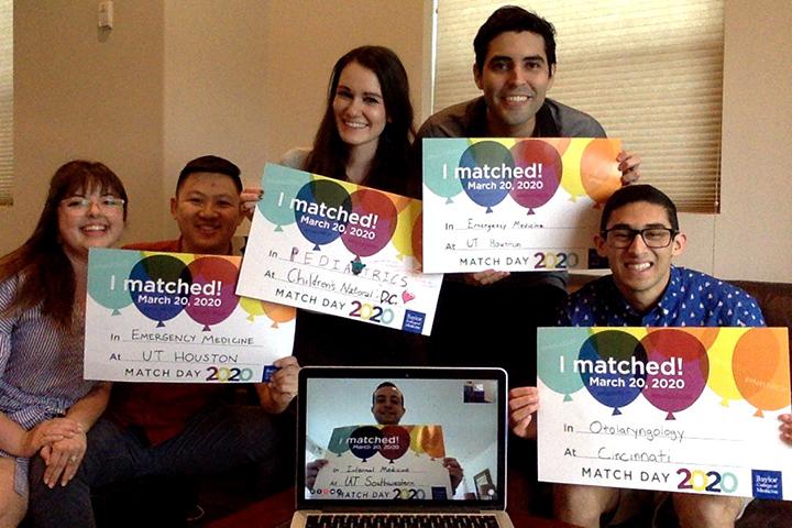 Students celebrating Match Day 2020 from their home.