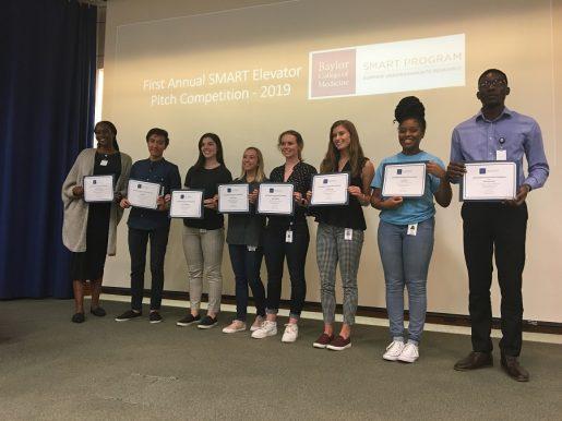 The final eight competitors in the First SMART Elevator Pitch Competition, 2019.