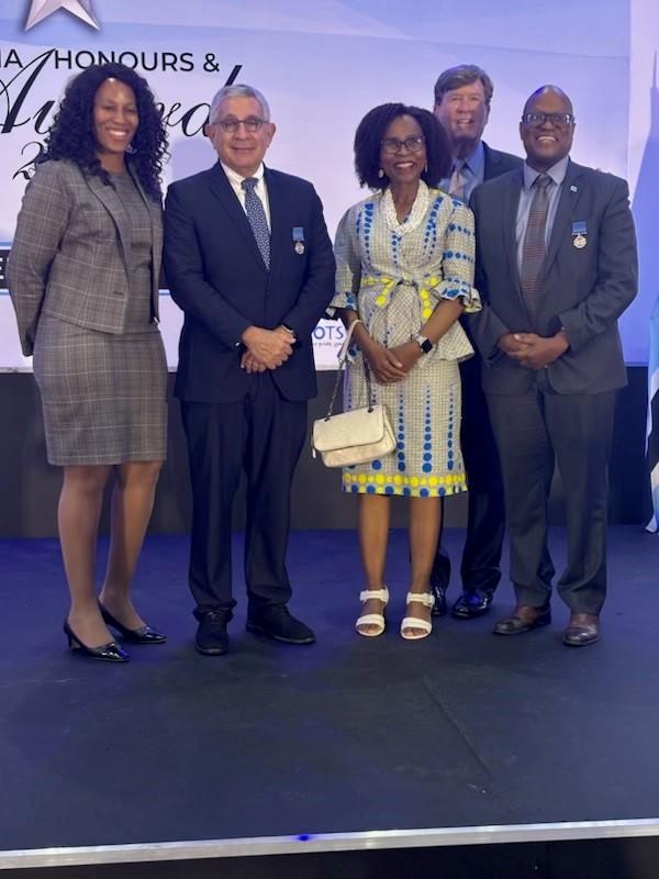 (From left) Christable Semondile, Bristol Myers Squibb Foundation; Dr. Paul Klotman, President, CEO and Executive Dean of Baylor College of Medicine; Professor Oathokwa Nkomazana, Permanent Secretary, Ministry of Health; Mike Mizwa, CEO of Baylor Global Health; and Dr. Mogomotsi, Executive Director of Botswana Baylor Children’s Clincal Center of Excellence Trust.