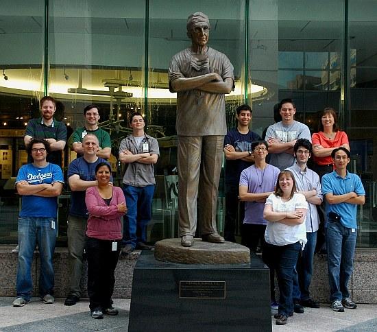 Left side: front to back, left to right: Milenka Arevalo-Soliz, Ph.D., Michael Evangelista, Jonathan Fogg, Ph.D., Zachary Conley, Jamie Catanese, Ph.D., and Tyler Hilton (rotation student)  Right side: front to back, left to right: Kim Carlson, Tim Chan