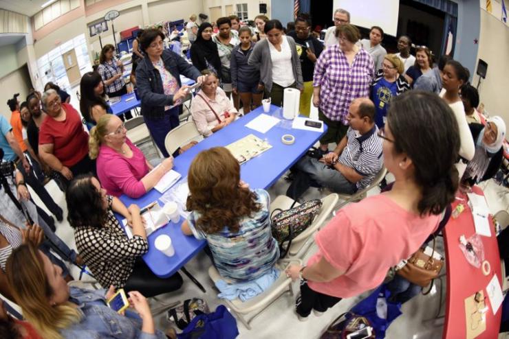 Houston-area elementary school teachers gather during the institute to watch a demonstration.
