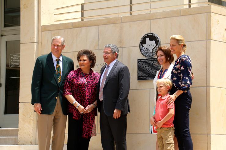 The Baylor College of Medicine community gathered this afternoon outside the Roy and Lillie Cullen Building to celebrate the building's dedication as a Recorded Texas Historic Landmark.