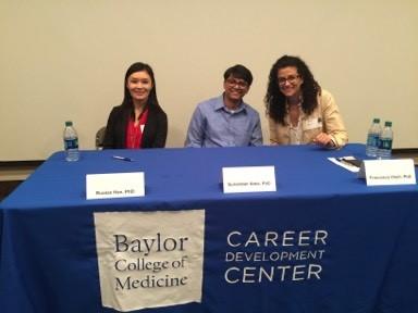 Panelists (left to right): Dr. Ruolan Han (BetaCat Pharma), Dr. Sunandan Saha (Bellicum Pharmaceuticals) and Dr. Francesca Vitelli (Lonza)