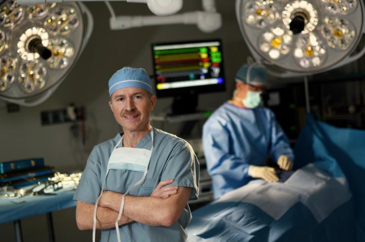 Joseph Lamelas, M.D., heart valve surgeon in the operating room.